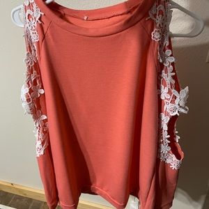 Pink and white lace blouse